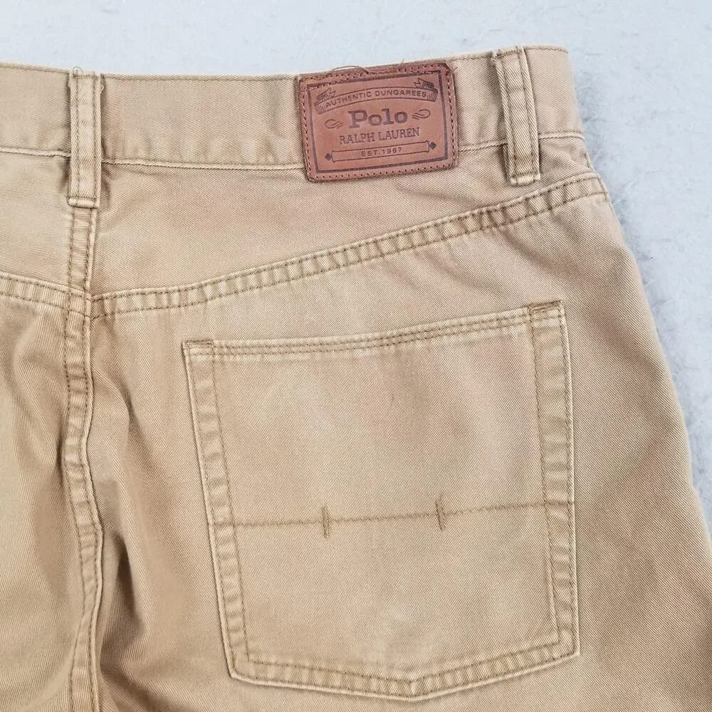 Polo Ralph‎ Lauren Authentic Dungarees Jeans Mens 36x32 Beige Straight Denim